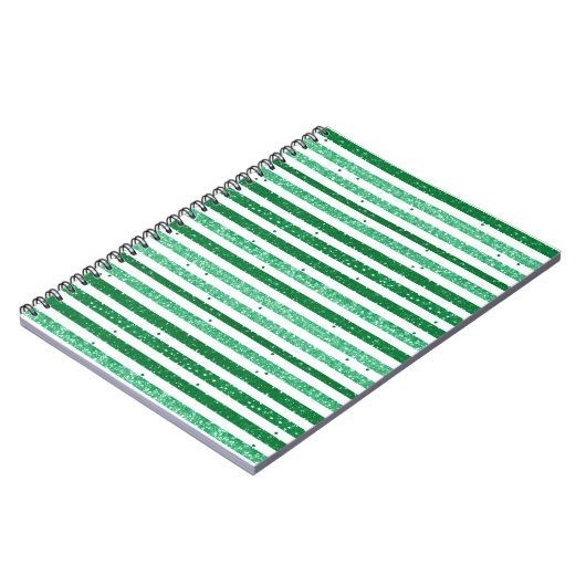 Nature Green White Horizontal Glitter Stripes ノートブック (左側)