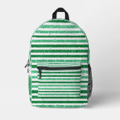 Nature Green White Horizontal Glitter Stripes プリントバックパック (正面)