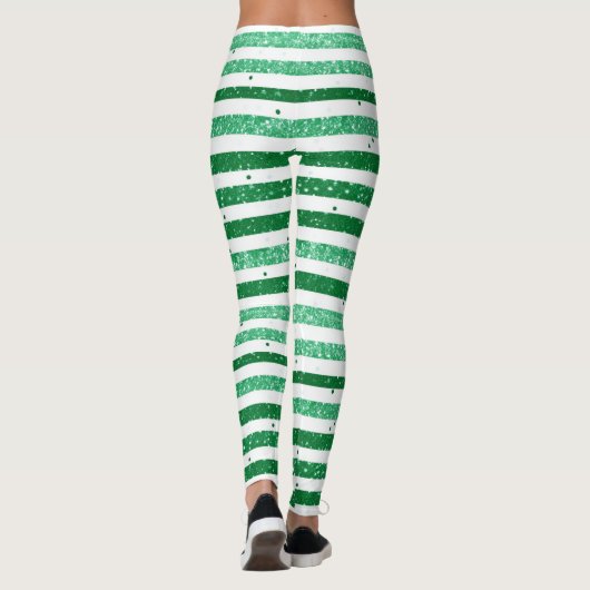 Nature Green White Horizontal Glitter Stripes レギンス (裏面)