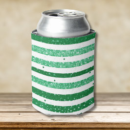 Nature Green White Horizontal Glitter Stripes 缶クーラー