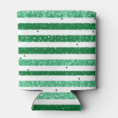 Nature Green White Horizontal Glitter Stripes 缶クーラー (裏面)