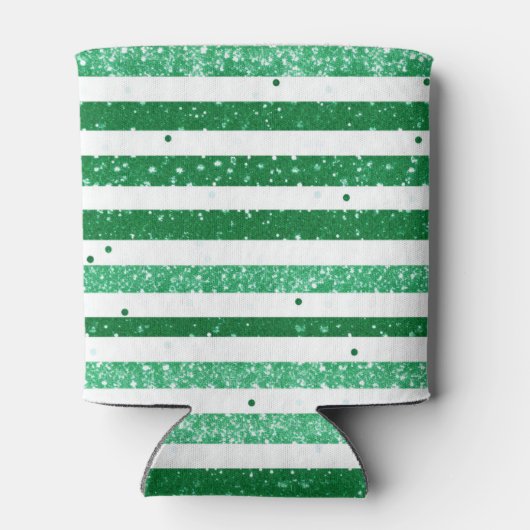 Nature Green White Horizontal Glitter Stripes 缶クーラー (裏面)