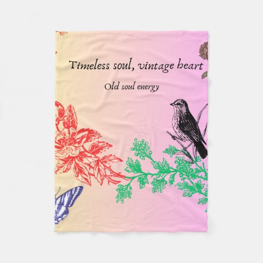 Nature Harmony Blanket – Birds, Trees & Butterfly  フリースブランケット (正面)
