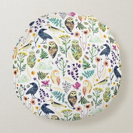 Nature-Inspired Botanical Pattern Decorative Throw ラウンドクッション (正面)