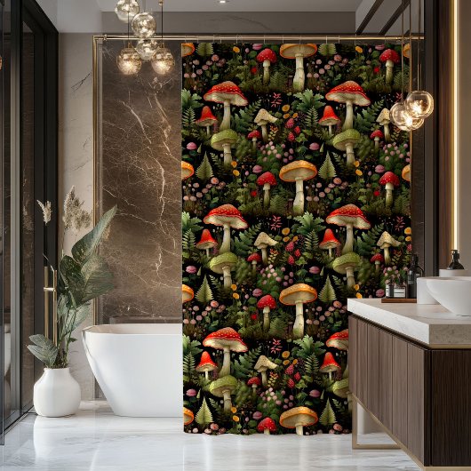 Nature-Inspired Curtain Mushrooms & Woodland Charm シャワーカーテン