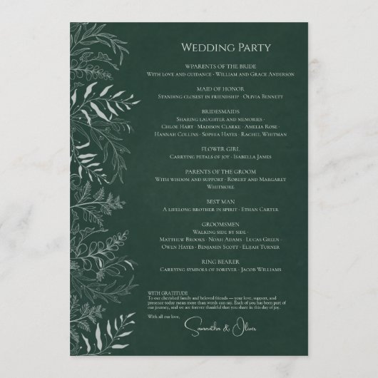 Nature Inspired Greenery Wedding Program Card プログラム (裏面)