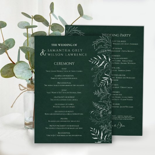 Nature Inspired Greenery Wedding Program Card プログラム