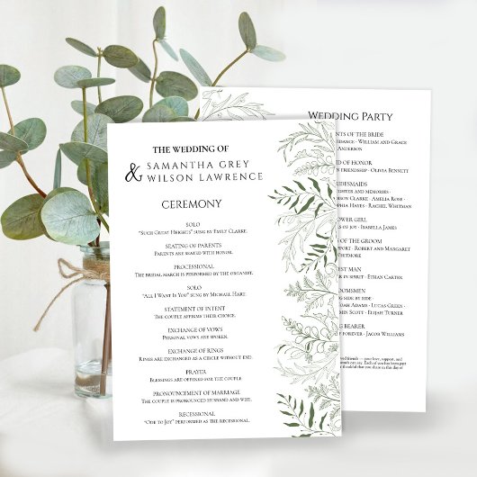 Nature Inspired Greenery Wedding Program Card プログラム