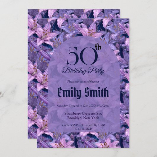 Nature Inspired Lilies Accent Birthday Present 招待状 (正面/裏面)