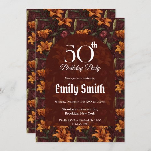 Nature Inspired Lilies Sparkle 90Th Birthday 招待状 (正面/裏面)