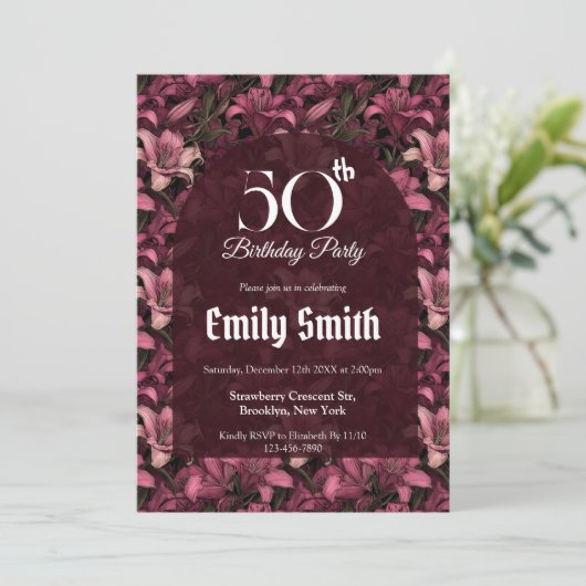 Nature Inspired Lilies Sparkle First Birthday 招待状 (スタンド正面)