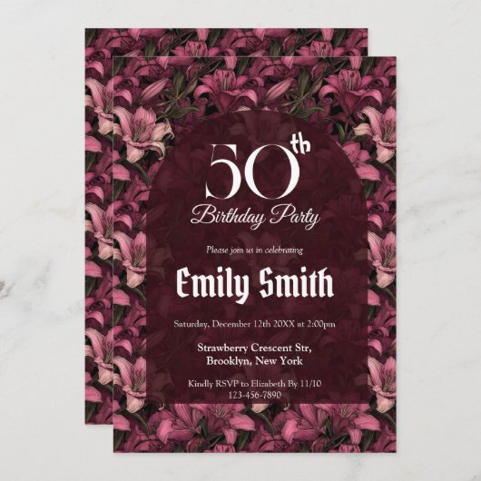 Nature Inspired Lilies Sparkle First Birthday 招待状 (正面/裏面)