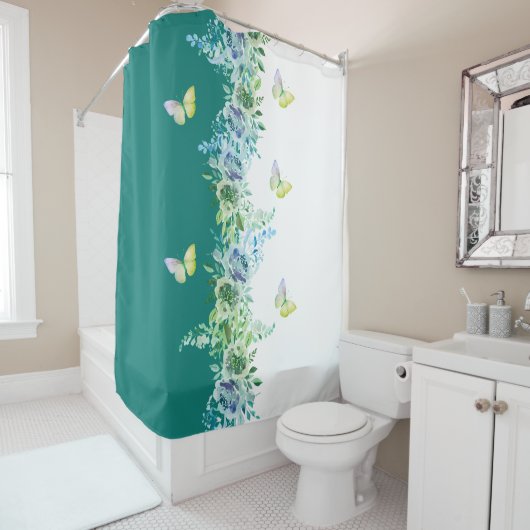 Nature-Inspired Teal Green Shower Curtain シャワーカーテン (インサイチュ)