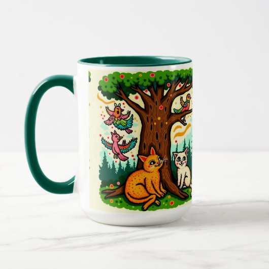 Nature-Inspired Tree and Animals Ceramic Mug マグカップ (左)
