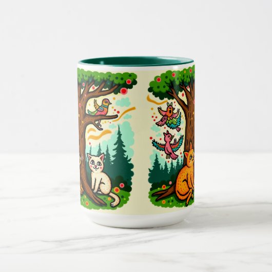 Nature-Inspired Tree and Animals Ceramic Mug マグカップ (中央)