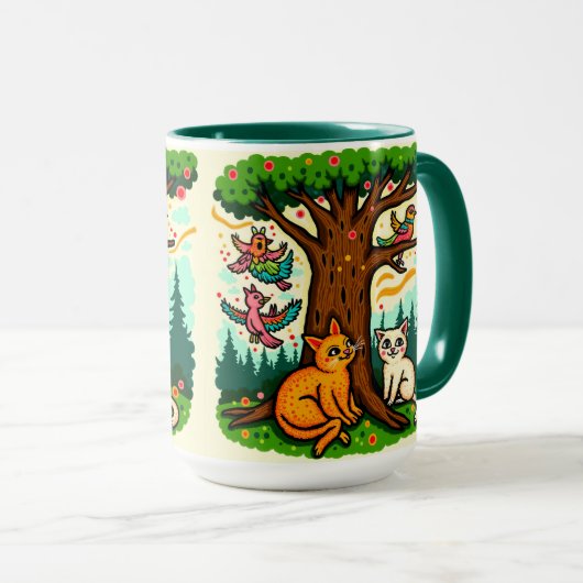 Nature-Inspired Tree and Animals Ceramic Mug マグカップ (正面右)