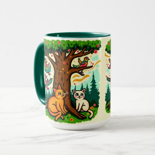 Nature-Inspired Tree and Animals Ceramic Mug マグカップ (正面左)