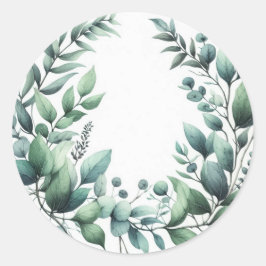 Nature Leaves Foliage Green Watercolor Rustic Farm ラウンドシール