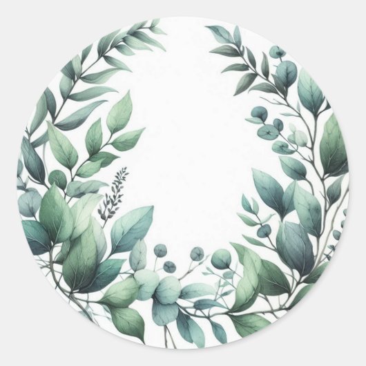 Nature Leaves Foliage Green Watercolor Rustic Farm ラウンドシール (正面)