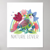 Nature Lover Watercolor Bird Flowers Rainbow Color ポスター (正面)