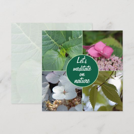 Nature méditer feuilles fleurs rose blanc vert サンキューカード (正面/裏面)