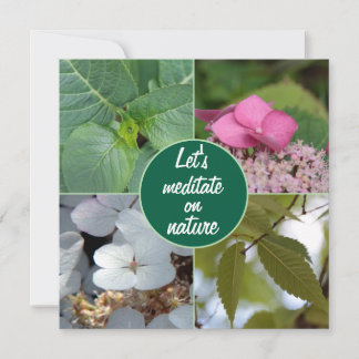 Nature méditer feuilles fleurs rose blanc vert  サンキューカード
