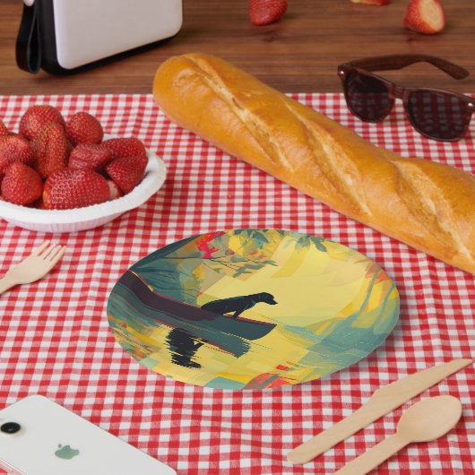 Nature Minimalist Black Labrador Canoe ペーパープレート (ピクニック)