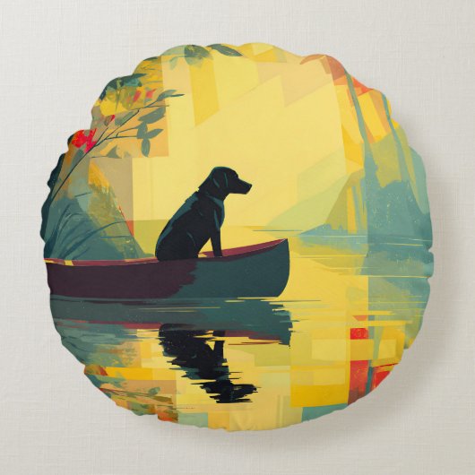 Nature Minimalist Black Labrador Canoe ラウンドクッション (正面)