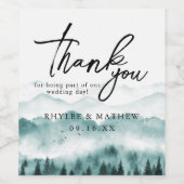 Nature Mountain Pine Trees Thank You ワインラベル (シングルラベル)