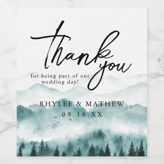 Nature Mountain Pine Trees Thank You ワインラベル (シングルラベル)