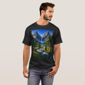 Nature Mountains Waterfall River Trees Flowers Tシャツ (正面フル)