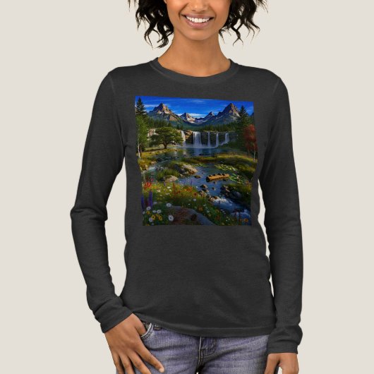 Nature Mountains Waterfalls Lake Pond Wild Flowers トライブレンドＴシャツ (正面)