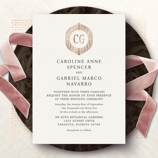 Nature Outdoor Formal Monogram Wedding 箔招待状