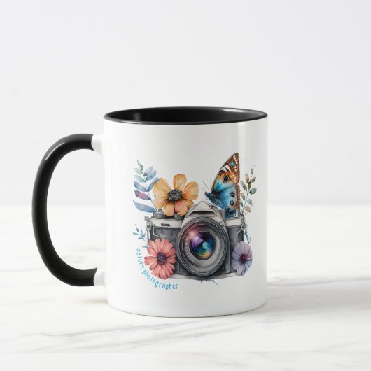 Nature Photographer Floral Butterfly Black Handle マグカップ (左)