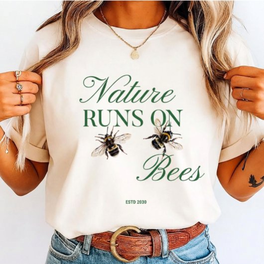 Nature Runs On Bees - Eco-Friendly Bumblebee トライブレンドＴシャツ