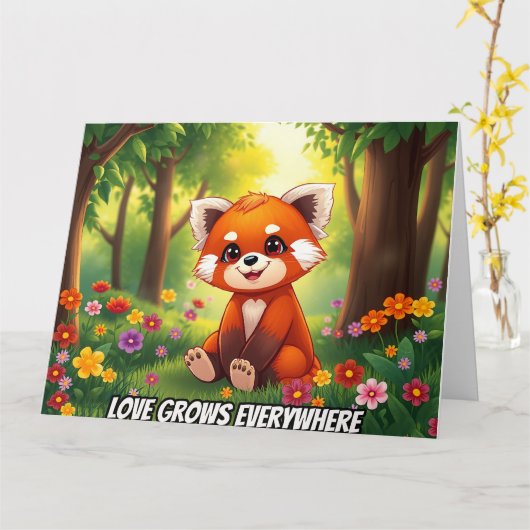 Nature’s Hug in a Cute Red Panda カード (黄色い花)