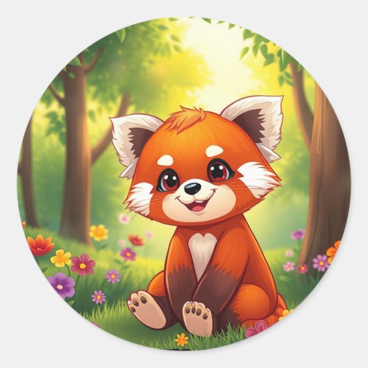 Nature’s Hug in a Cute Red Panda ラウンドシール (正面)
