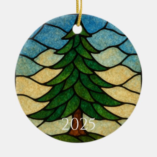 Nature Stained Glass Pine Tree | Christmas Tree セラミックオーナメント (正面)