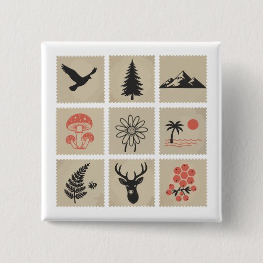 Nature stamp collage 缶バッジ (正面)