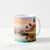 Nature Sunset Painting with Lake, Cottage コーヒーマグカップ (正面右)