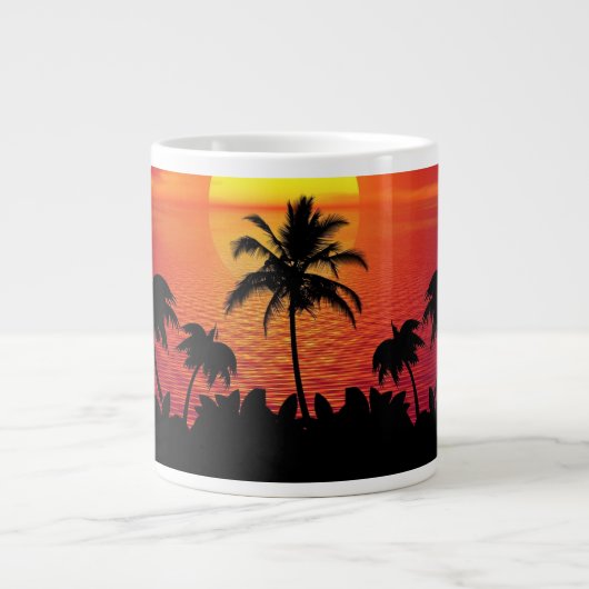 Nature Sunset Palm Trees illustration ジャンボコーヒーマグカップ (正面)