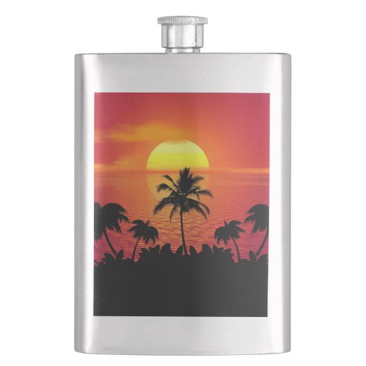 Nature Sunset Palm Trees illustration フラスク (正面)