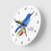 Nature Time – Blue Bird Floral Wall Clock ラウンド壁時計 (傾斜)