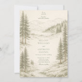 Nature Wedding with Pine Trees Mountain Landscape 招待状 (正面)