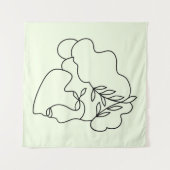 Nature Within – 抽象的な植物画の顔の線画 タペストリー (正面(横))