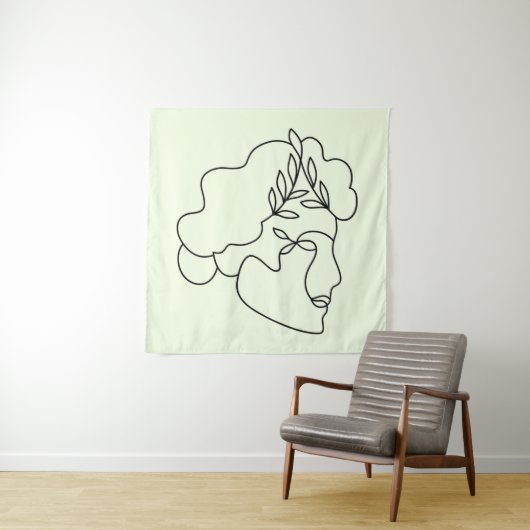 Nature Within – 抽象的な植物画の顔の線画 タペストリー (インサイチュ)