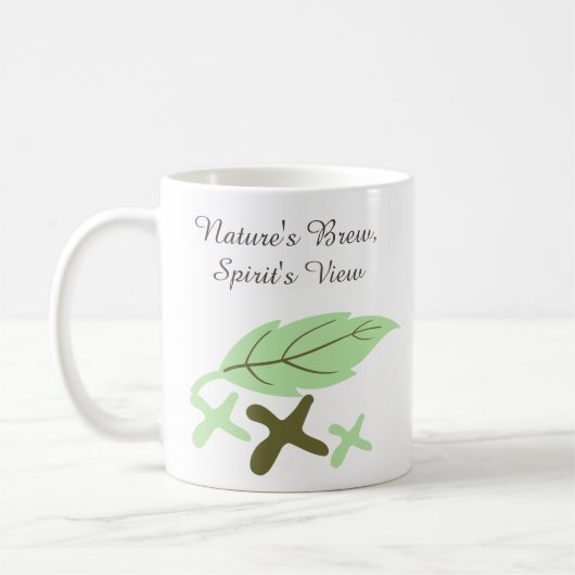 "Nature's Brew, Spirit's View" Personalized Leaf  コーヒーマグカップ (左)