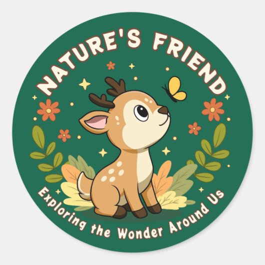 Nature's Friend Cute Fawn Woodland Animal ラウンドシール (正面)