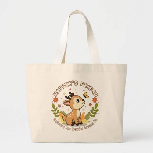 Nature's Friend Cute Fawn Woodland Animal ラージトートバッグ (正面)