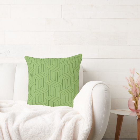 Nature's Green Geometric Line Throw Pillow クッション (ソファ)